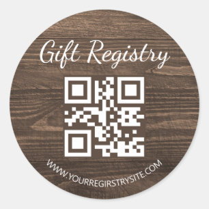 rustieke houten cadeau registratie qr code baby sh ronde sticker