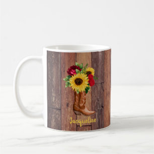Rustieke Houten Cowgirl Laarzen Zonnebloemen Rozen Koffiemok