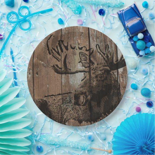 Rustieke houten eland papier borden papieren bordje (Feest)
