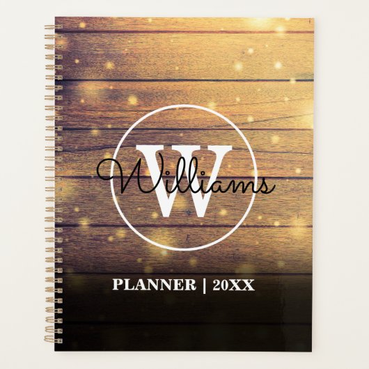 Rustieke Houten Elegante Script Monogram 2023 Planner (Voorkant)