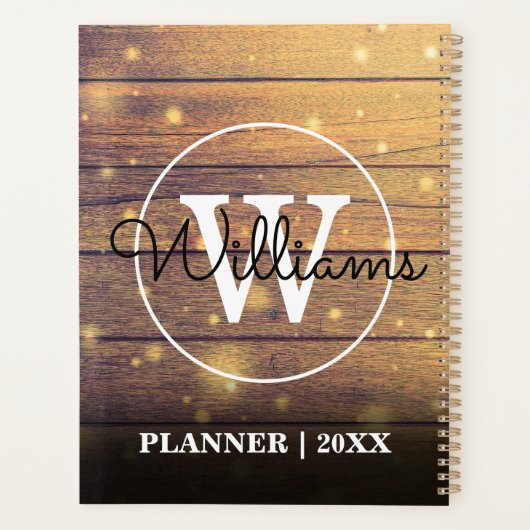 Rustieke Houten Elegante Script Monogram 2023 Planner (Achterkant)
