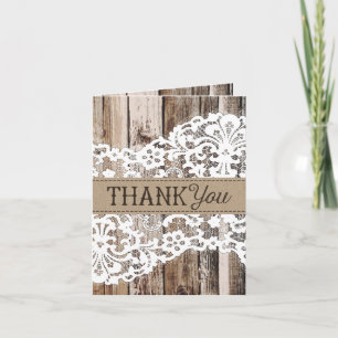 Rustieke houten en kanten bedankkaart