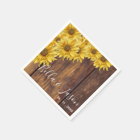 Rustieke Houten Felgele Zonnebloem Bruiloftsfeest Servet (Hoek)