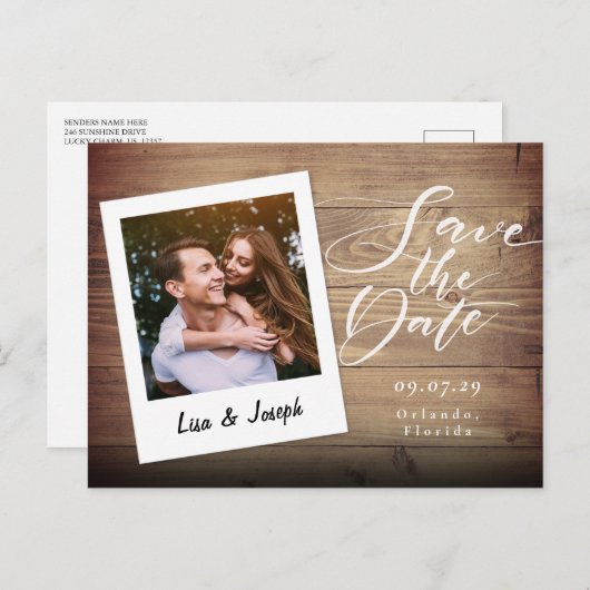 Rustieke Houten Foto Script Save the Date Briefkaart (Voorkant / Achterkant)