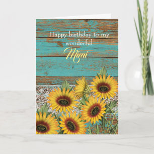 Rustieke Houten Gele Zonnebloemen Mimi Verjaardags Kaart