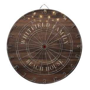 Rustieke houten gepersonaliseerde familie strandhu dartbord
