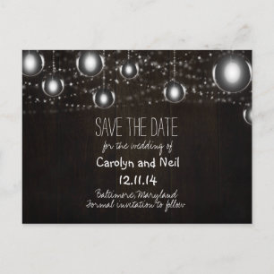 Rustieke houten gloeilampen Save the Date Briefkaa Aankondigingskaart