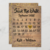 Rustieke Houten Gouden Liefdes Hart Kalender Bewaa Save The Date (Voorkant / Achterkant)