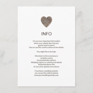 Rustieke houten hart info / details kaart