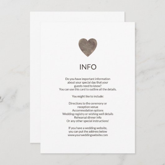 Rustieke houten hart info / details kaart (Voorkant / Achterkant)