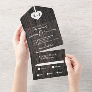 Rustieke Houten Hart Typografie Bruiloft All In One Uitnodiging