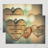 Rustieke houten harten - bruiloft douche uitnodige kaart (Voorkant / Achterkant)