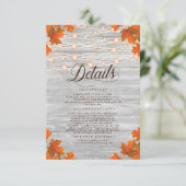Rustieke Houten Herfst Bladeren & Lichten Bruiloft Informatiekaartje (Staand voorkant)