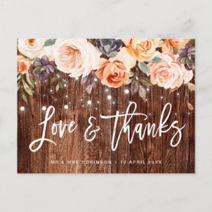 Rustieke houten herfst bloemen bruiloft dank u kaa briefkaart
