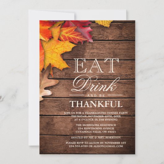 Rustieke Houten Herfst Esdoorn Thanksgiving Eettaf Kaart (Voorkant)