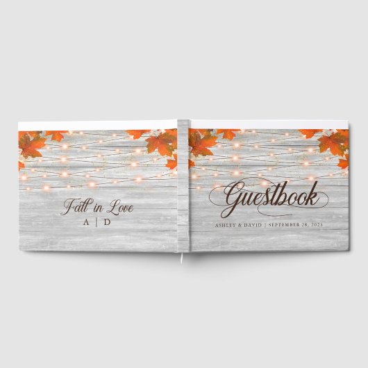 Rustieke Houten Herfst In Liefde String Lights Bru Gastenboek (Volledig)