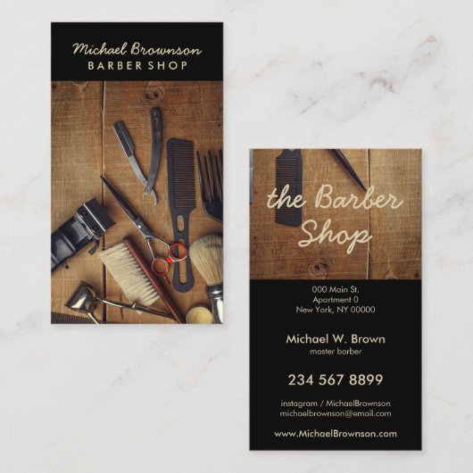 Rustieke Houten Hipster Stijl Retro Kapperszaak Visitekaartje (Voorkant / Achterkant)