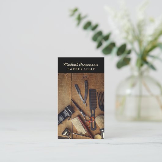Rustieke Houten Hipster Stijl Retro Kapperszaak Visitekaartje (Staand voorkant)