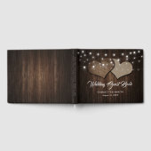 Rustieke houten jute harten string verlichting bru gastenboek (Volledig)