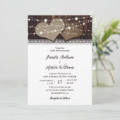 Rustieke houten jute harten string verlichting bru kaart (Staand voorkant)