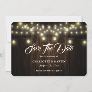 Rustieke houten jute harten string verlichting bru save the date