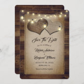 Rustieke houten jute snoerlampen landelijke trouwd save the date (Voorkant / Achterkant)
