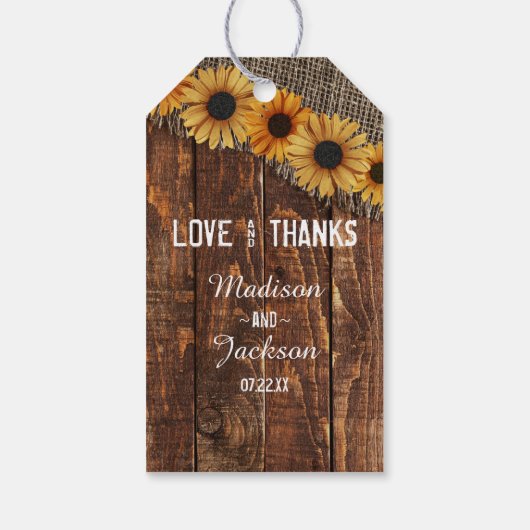 Rustieke Houten Jute Zonnewiel Trouwliefde & Dank Cadeaulabel (Achterkant)