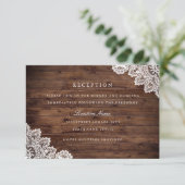 Rustieke houten kant bruiloft receptie kaart (Staand voorkant)