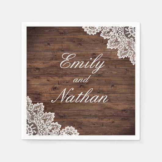 Rustieke Houten  Kant Bruiloft Servetten (Voorkant)