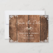 Rustieke Houten Kant Land Bruiloft Save the Date (Voorkant)