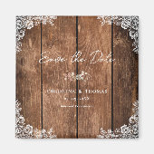 Rustieke Houten Kant Land Bruiloft Save the Date Magneet (Voorkant)