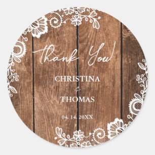 Rustieke Houten Kant Land Schuur Bruiloft Dank u Ronde Sticker