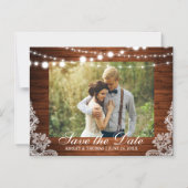 Rustieke Houten Kant Lights Save the Date Verlovin Magnetische Uitnodiging (Voorkant)