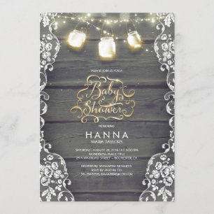 Rustieke Houten Kant Mason Jar Lights Baby shower Kaart