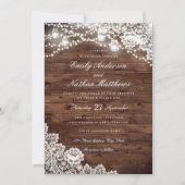 Rustieke Houten Kant Mason Jar String Lights Weddi Kaart (Voorkant)