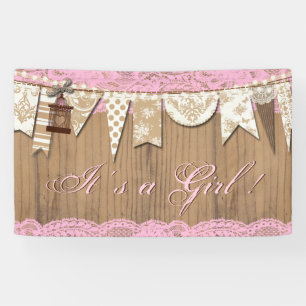 Rustieke Houten Kant Meisje Baby Shower Spandoek