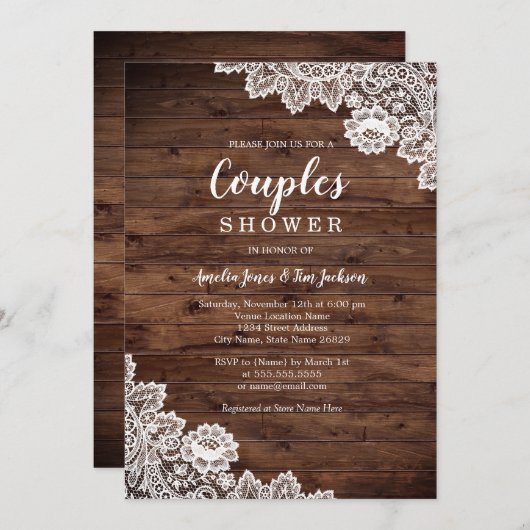 Rustieke Houten Kant Paren Trouwdouche Kaart (Voorkant / Achterkant)