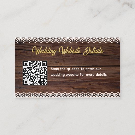 Rustieke Houten Kant QR CODE Bruiloft Website Deta Informatiekaartje (Voorkant)