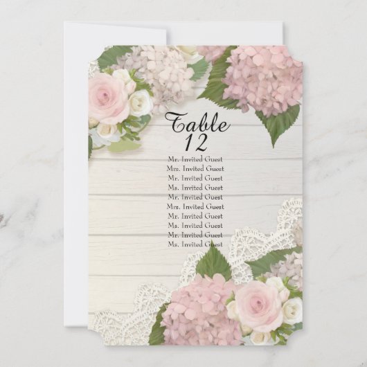 Rustieke houten kant rozene hydrangea tafel zitpla kaart (Achterkant)