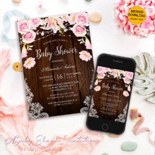 Rustieke Houten Kant String Lights Bloemen Baby sh Kaart