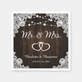 Rustieke Houten Kant String Lights Mr en Mrs Weddi Servet (Voorkant)