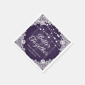 Rustieke Houten Kant String Lights Paarse Bruiloft Servet (Hoek)