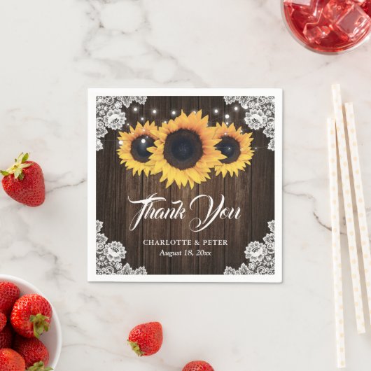 Rustieke Houten Kant Zonnebloem Bruiloft Dank u Servet (Insitu)