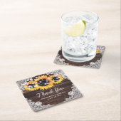 Rustieke Houten Kant Zonnebloem Bruiloft Dank u Vierkante Kartonnen Onderzetter (Insitu)