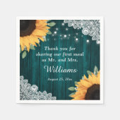 Rustieke Houten Kant Zonnebloem en Blauwgroen Brui Servet (Voorkant)