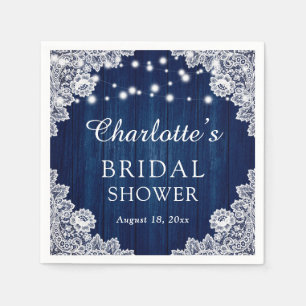 Rustieke houten kanten marineblauw Vrijgezellenfee Servet