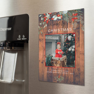 Rustieke Houten Kerst Foto Magneet Wenskaart