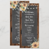 Rustieke Houten Krijtje Sunflowers Huwelijksprogra Programma (Voorkant / Achterkant)