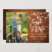 Rustieke Houten Kruik Lights Borstel Script Foto Save The Date (Voorkant / Achterkant)