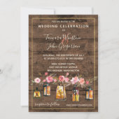 Rustieke Houten Lantaarns Country Coral Floral Wed Kaart (Voorkant)